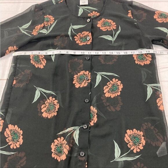 Cabi Black La Di Da Floral Bell Sleeve Button Down Chiffon Blouse Small - Picture 7 of 10